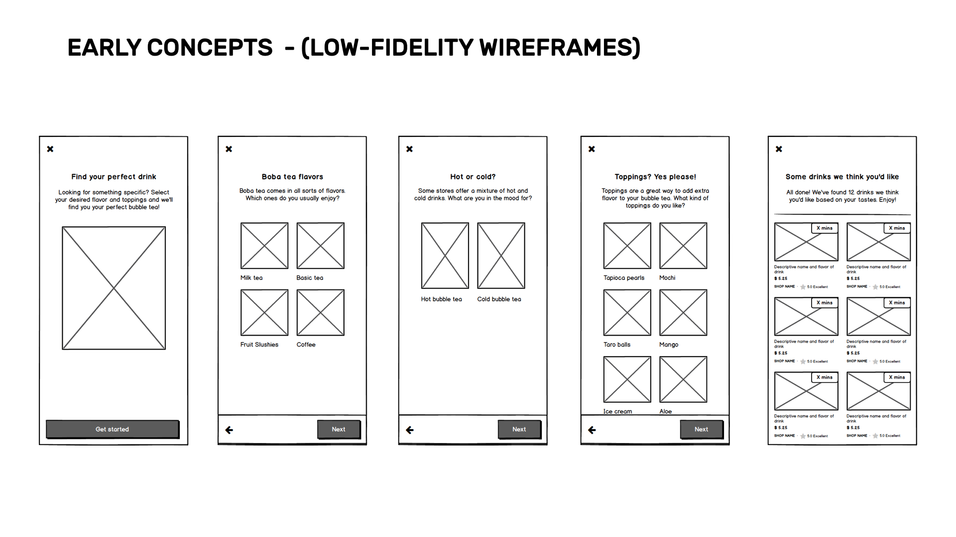Bobanow lofi wireframes